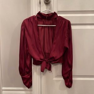 Beautiful open back high neck satin blouse